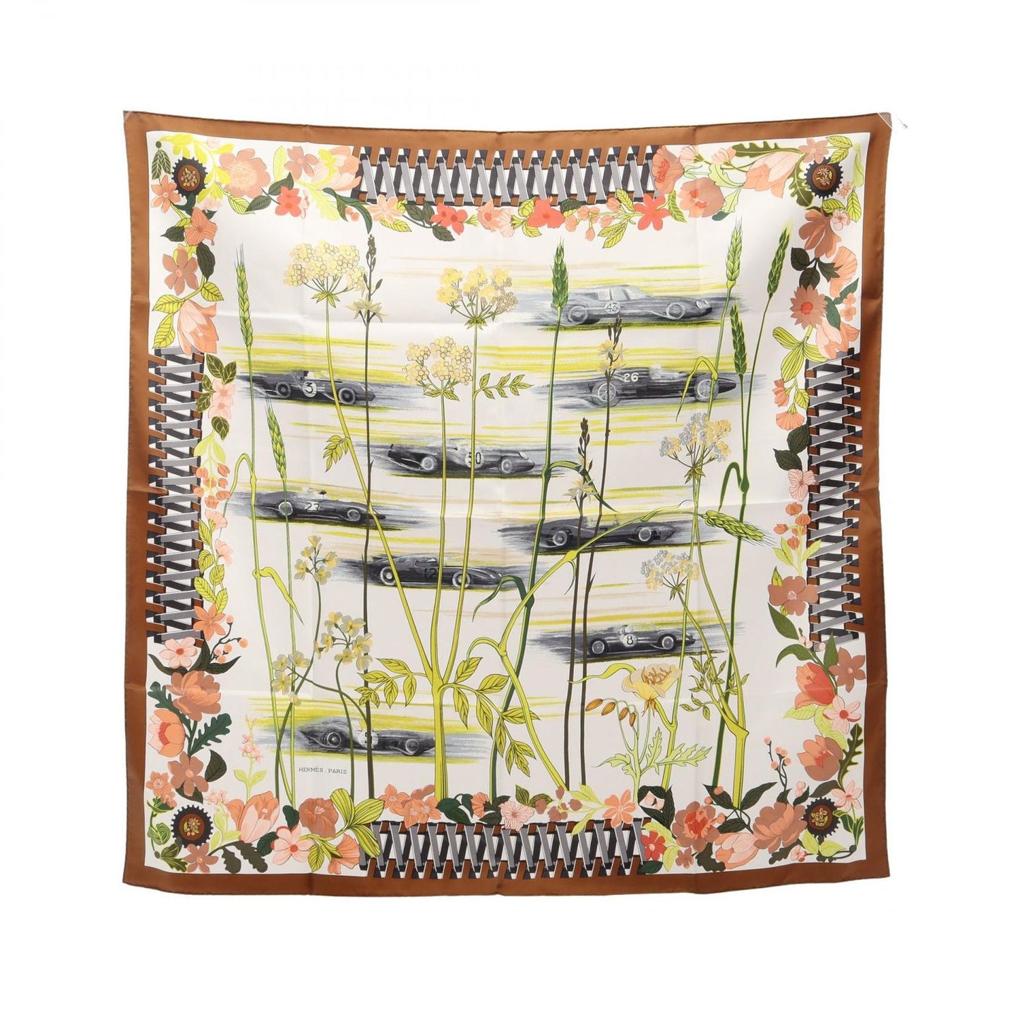 Hermes Scarf Carre 90 les Bolides Matelasse Cars Silk