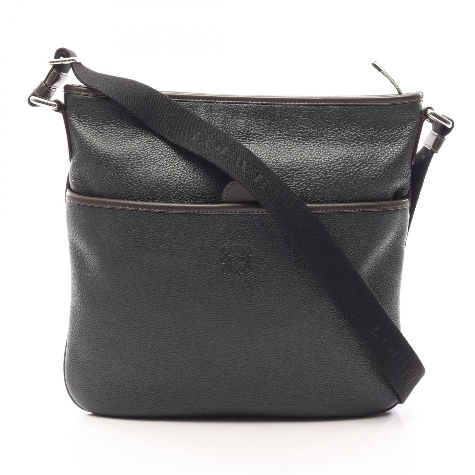 Loewe Shoulder Bag Anagram Dark Green Brown Leather