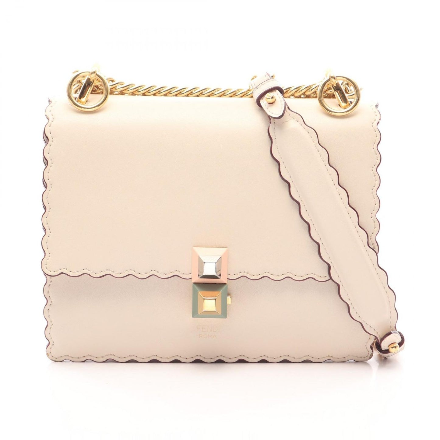 Fendi Shoulder Bag Mini Kan I Mini Kanai Ivory Green Pink Leather