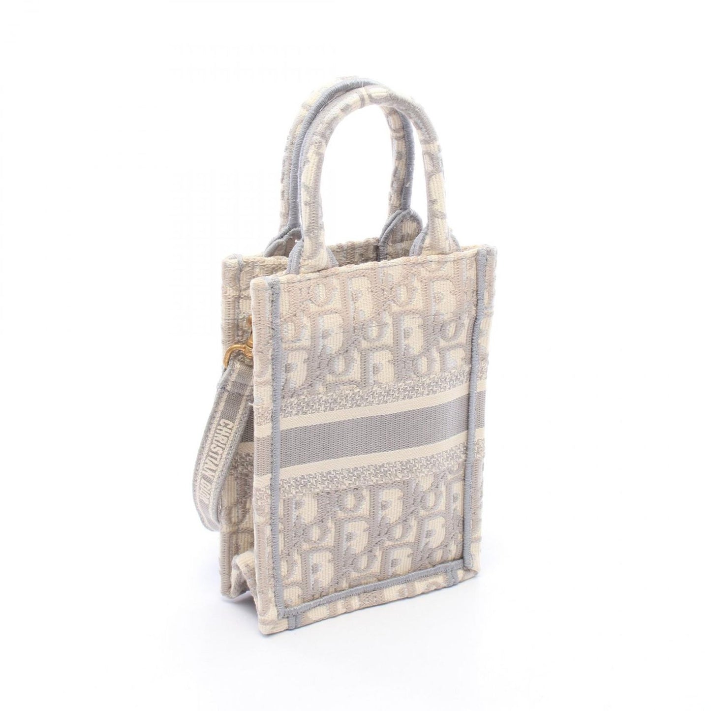 Dior Handbag Book Tote Vertical Mini Phone 2-Way Gray Ivory Canvas Oblique — view 2