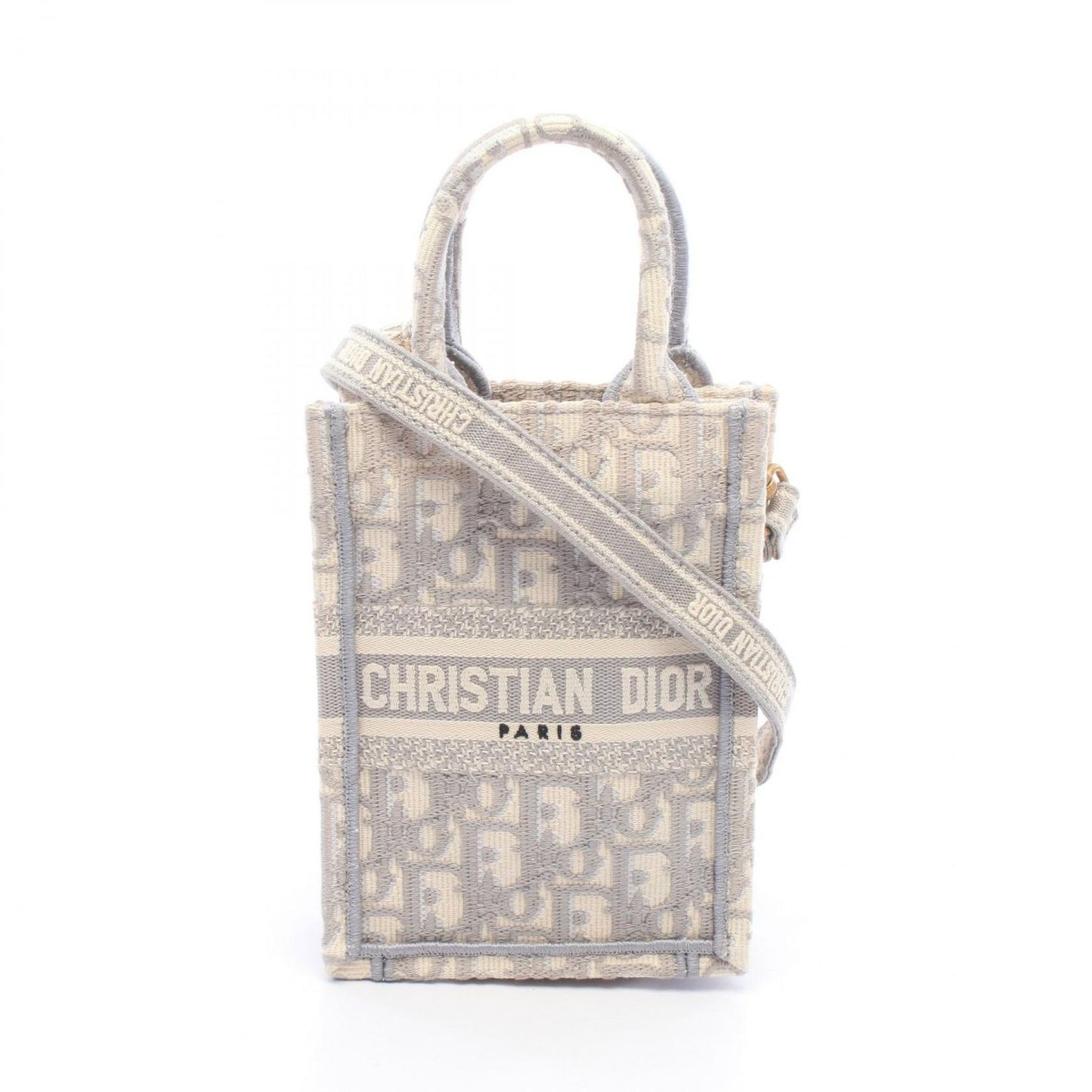 Dior Handbag Book Tote Vertical Mini Phone 2-Way Gray Ivory Canvas Oblique