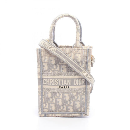 Dior Handbag Book Tote Vertical Mini Phone 2-Way Gray Ivory Canvas Oblique