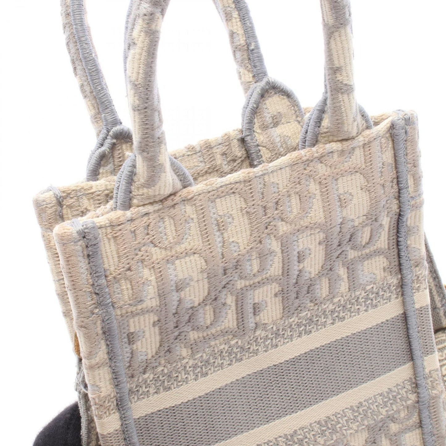 Dior Handbag Book Tote Vertical Mini Phone 2-Way Gray Ivory Canvas Oblique — view 5