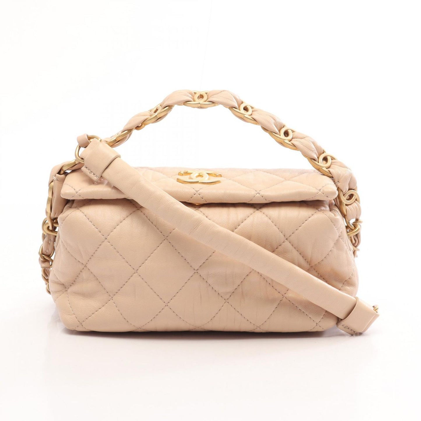 Chanel Shoulder Bag Quilted 2-Way Beige Lambskin Small Chain