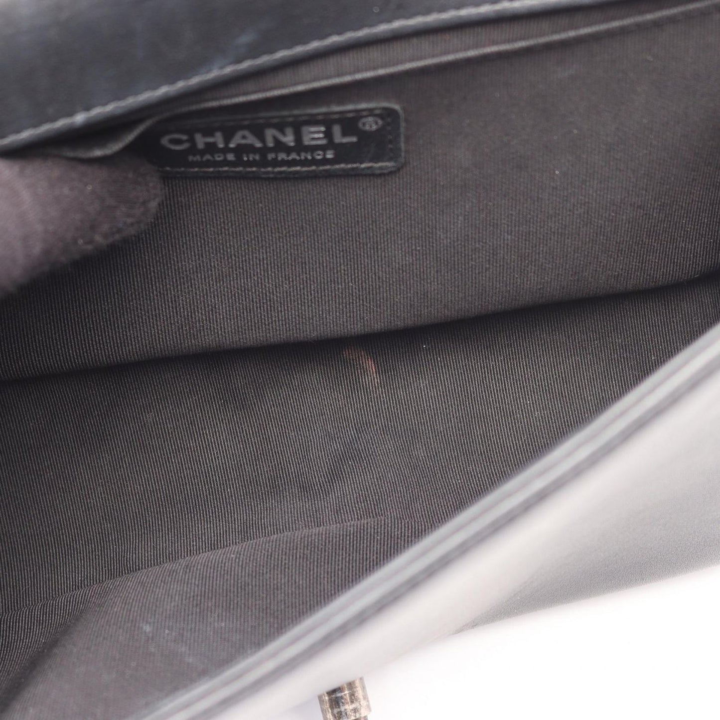 Chanel Shoulder Bag Boy Antique Silver Black Lambskin Chevron V-stitch Chain — view 7