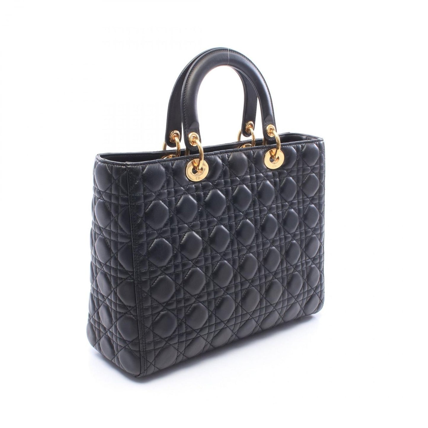 Dior Handbag Lady Dior Large 2-Way Black Leather Cannage Tote — view 2