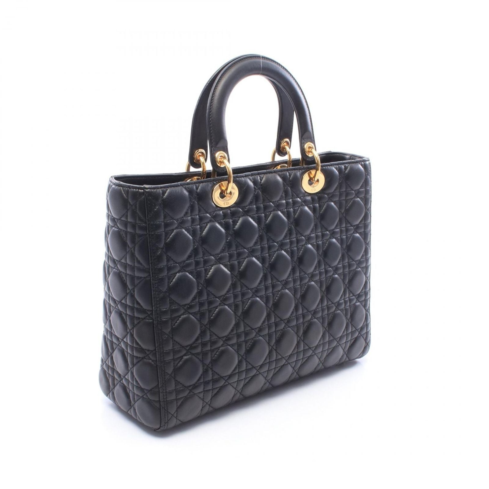 Dior Handbag Lady Dior Large 2-Way Black Leather Cannage Tote — view 2