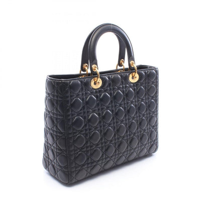 Dior Handbag Lady Dior Large 2-Way Black Leather Cannage Tote — view 2