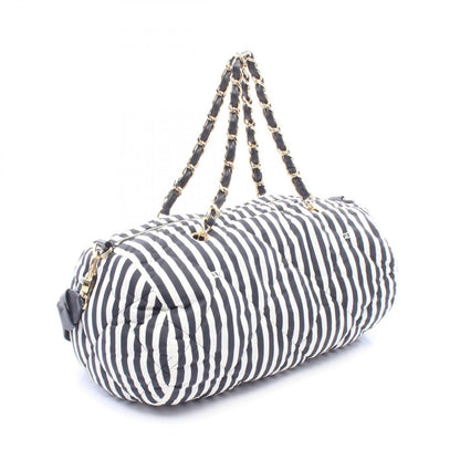 Chanel CC Logo Bowling Bag Stripe 2-Way Black White Nylon Leather Large — view 2
