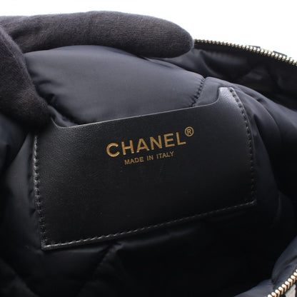 Chanel CC Logo Bowling Bag Stripe 2-Way Black White Nylon Leather Large — view 4