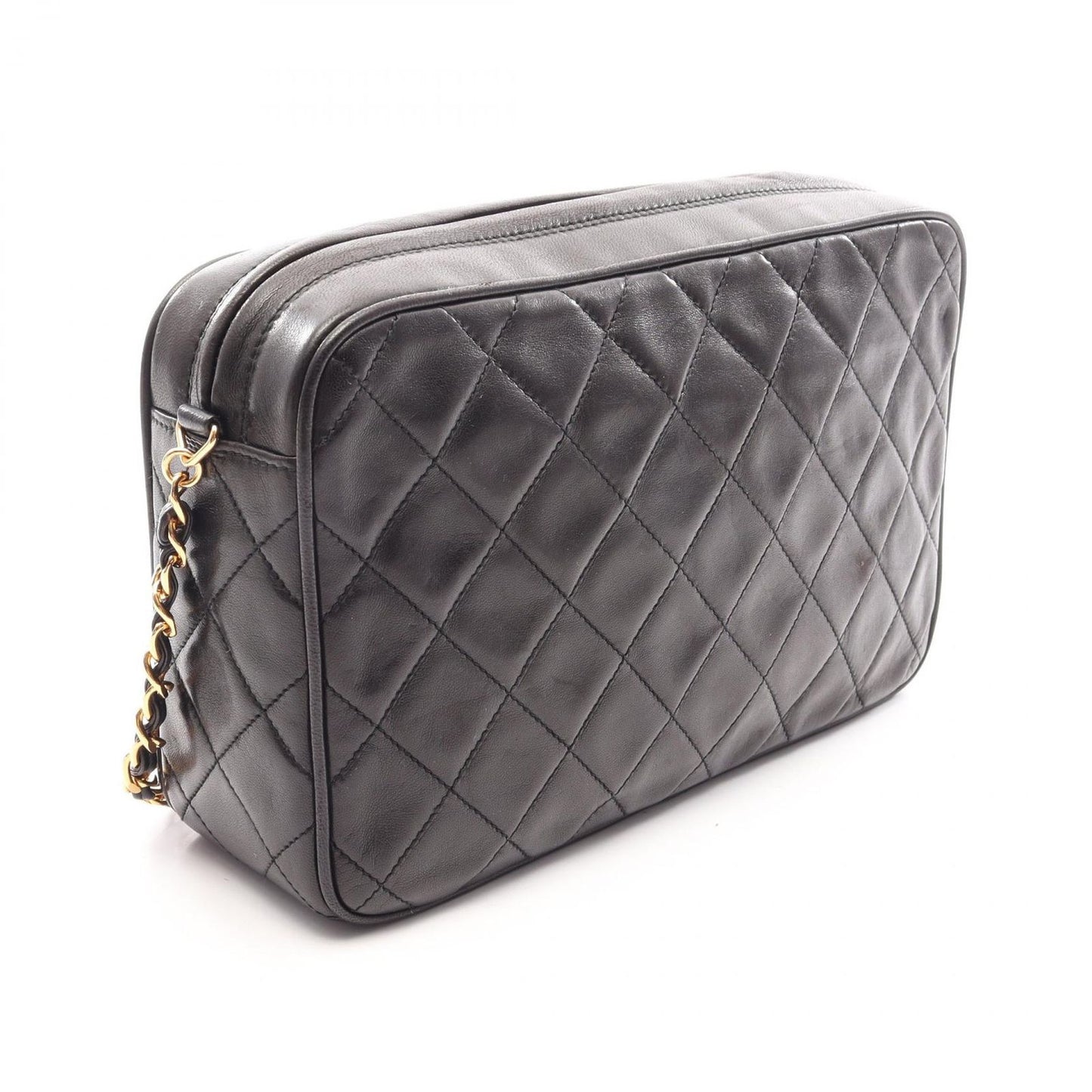 Chanel Shoulder Bag Quilted Black Lambskin Diamond Stitch CC Logo Fringe Chain — view 2