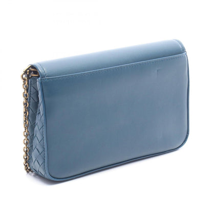 Bottega Veneta Shoulder Bag Intrecciato Blue Lambskin Chain Wallet — view 2