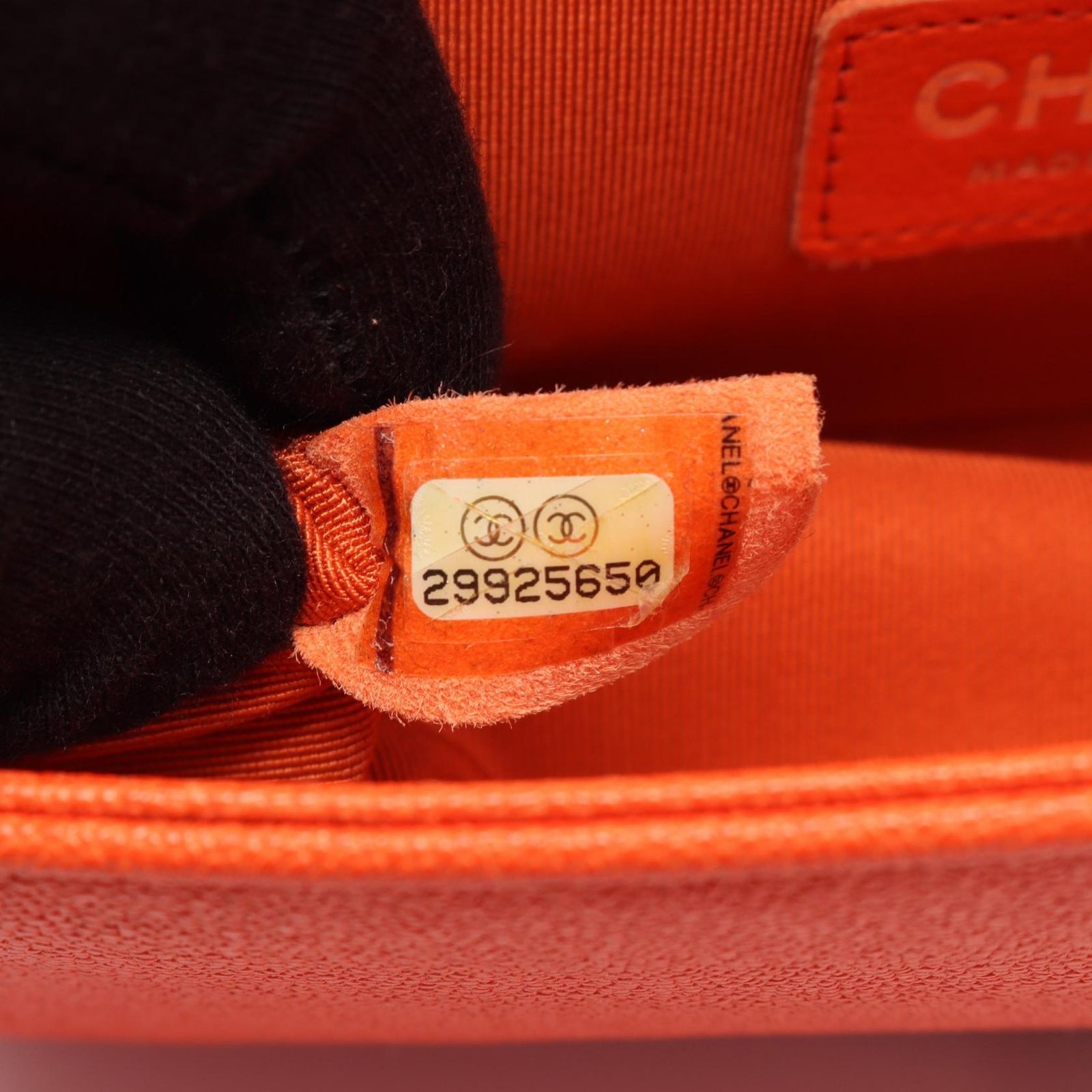 Chanel Shoulder Bag Boy Small Orange Caviar Leather Chain — view 5