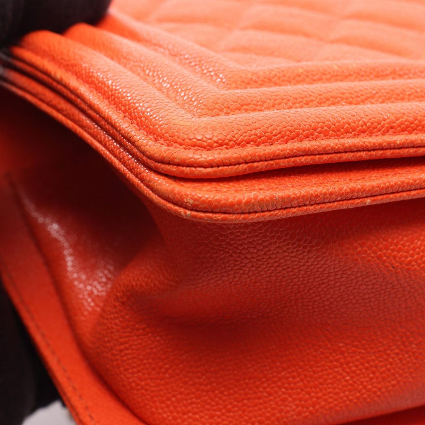 Chanel Shoulder Bag Boy Small Orange Caviar Leather Chain — view 6