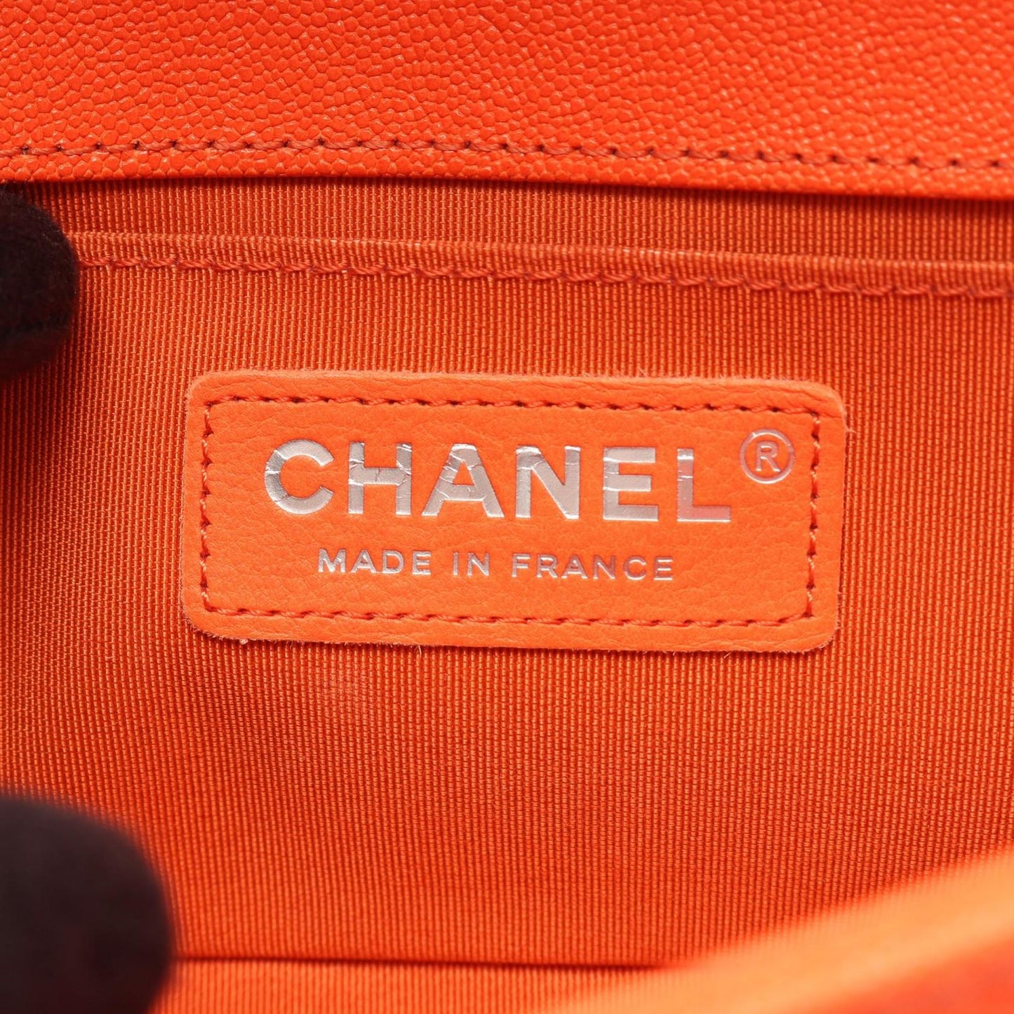 Chanel Shoulder Bag Boy Small Orange Caviar Leather Chain — view 4