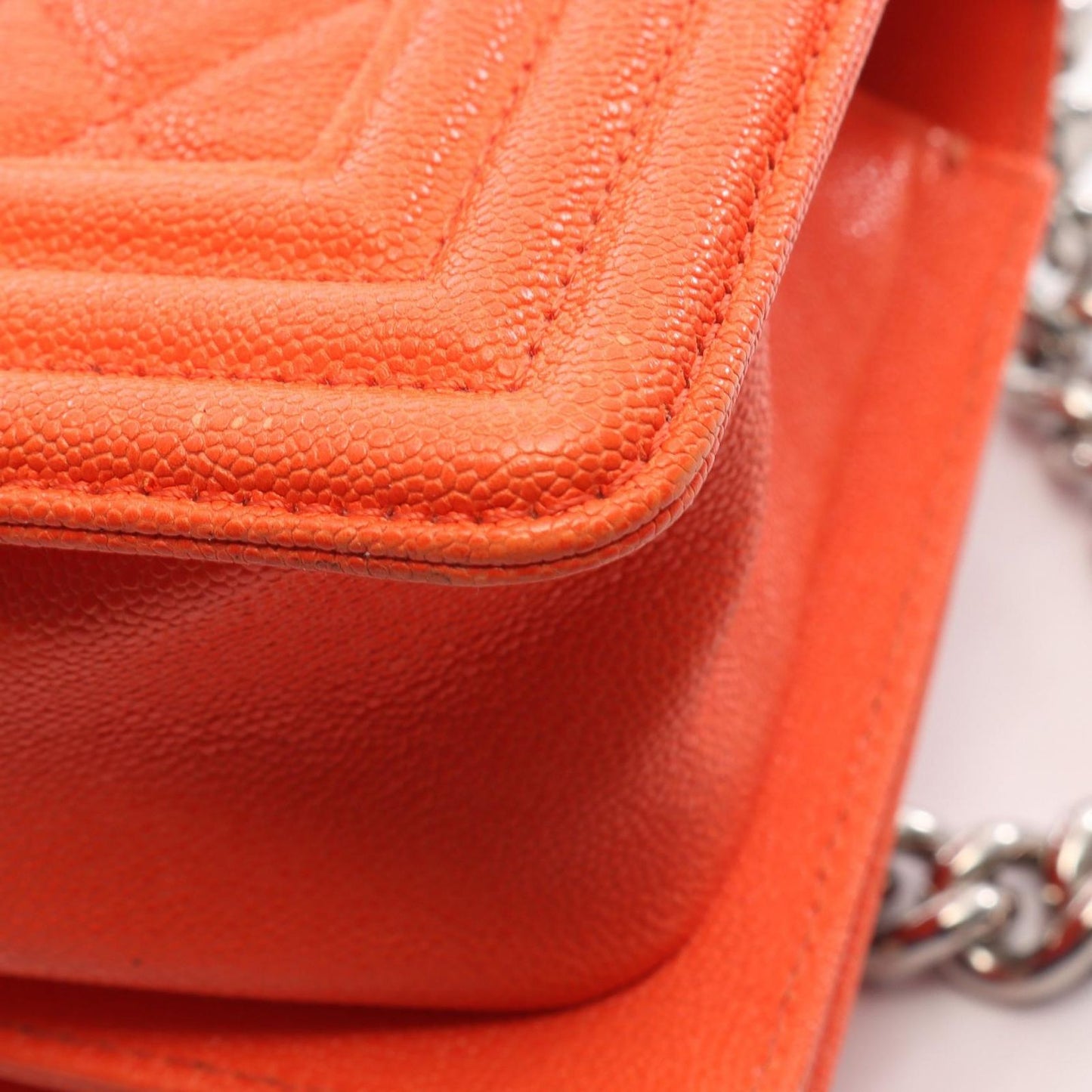 Chanel Shoulder Bag Boy Small Orange Caviar Leather Chain — view 8