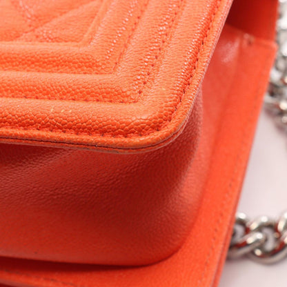 Chanel Shoulder Bag Boy Small Orange Caviar Leather Chain — view 8