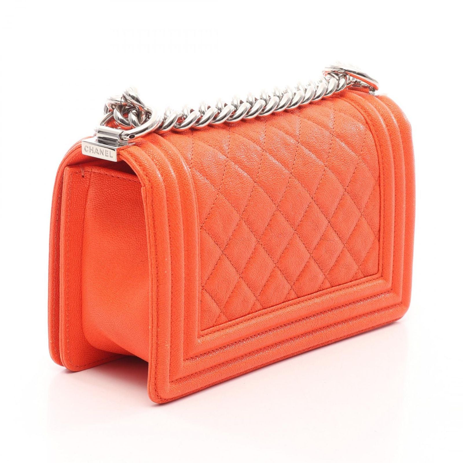 Chanel Shoulder Bag Boy Small Orange Caviar Leather Chain — view 2