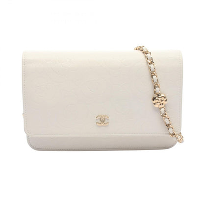 Chanel Shoulder Bag Camellia White Caviar Leather Chain Wallet
