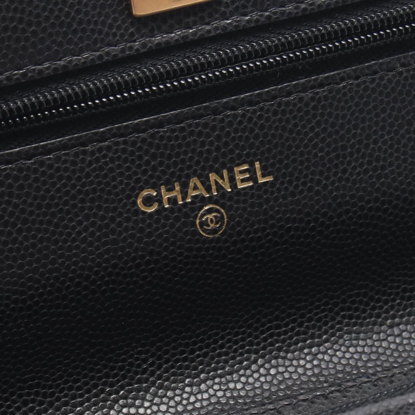Chanel Shoulder Bag Quilted Black Caviar Leather Chain Wallet — view 4