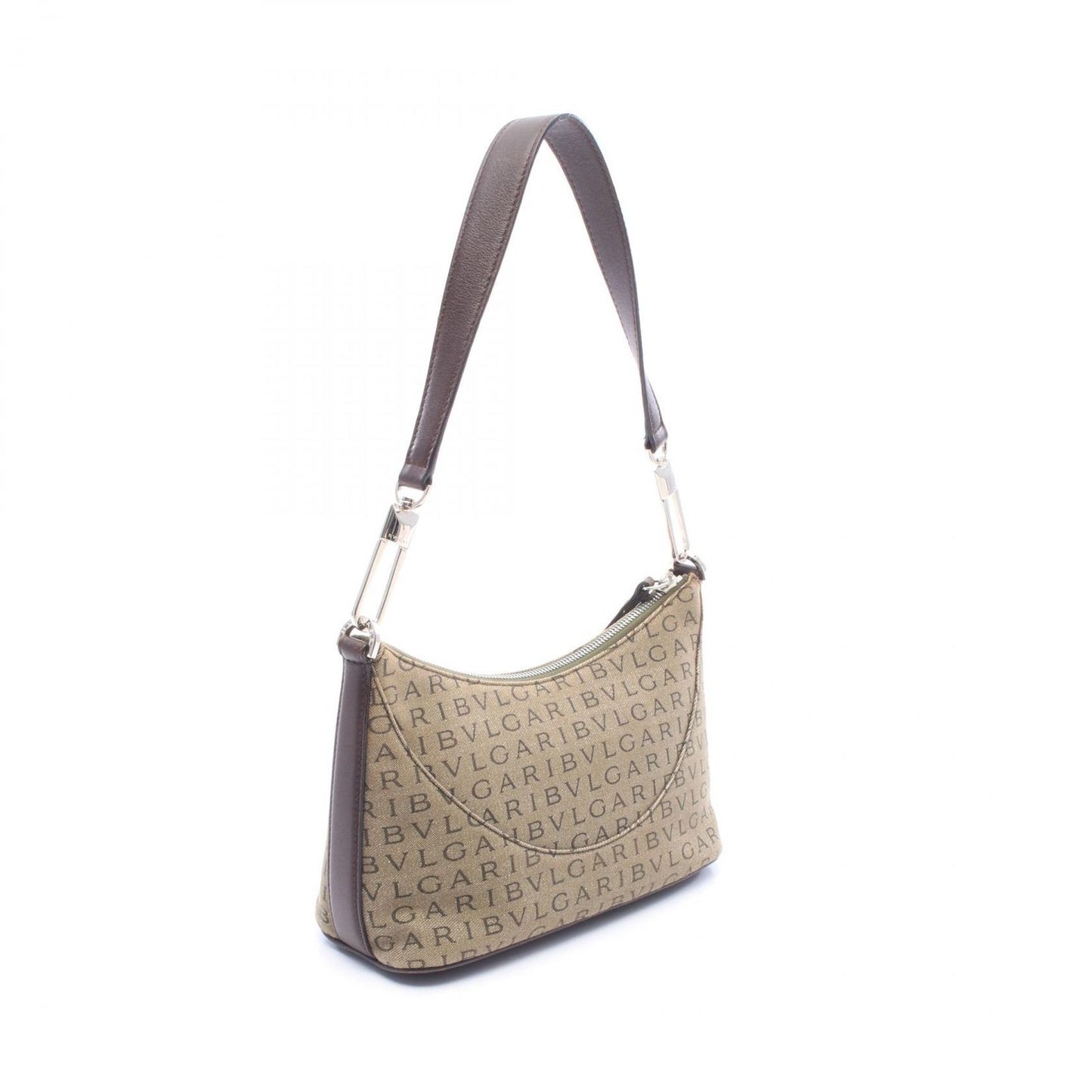 Bvlgari Shoulder Bag Logomania Khaki Brown Canvas Leather — view 2