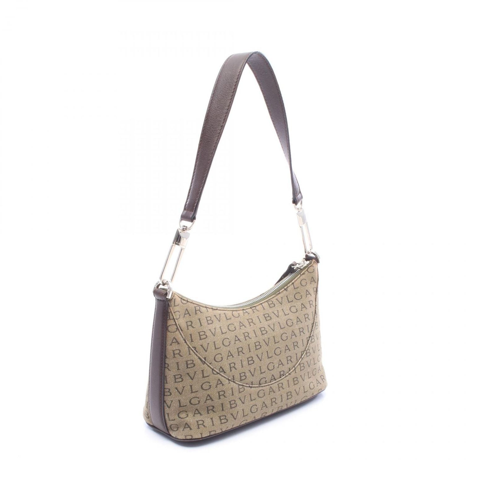 Bvlgari Shoulder Bag Logomania Khaki Brown Canvas Leather — view 2