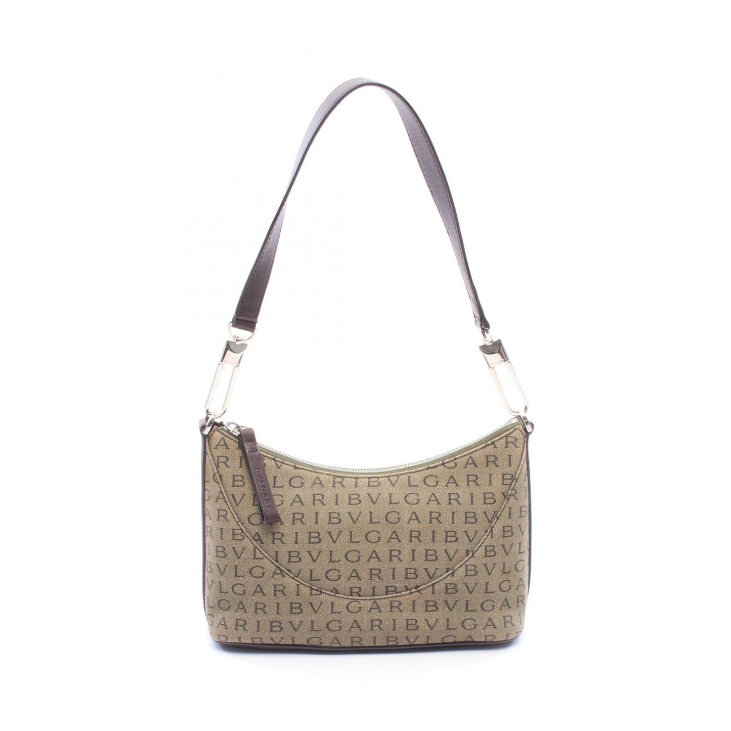 Bvlgari Shoulder Bag Logomania Khaki Brown Canvas Leather