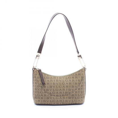 Bvlgari Shoulder Bag Logomania Khaki Brown Canvas Leather