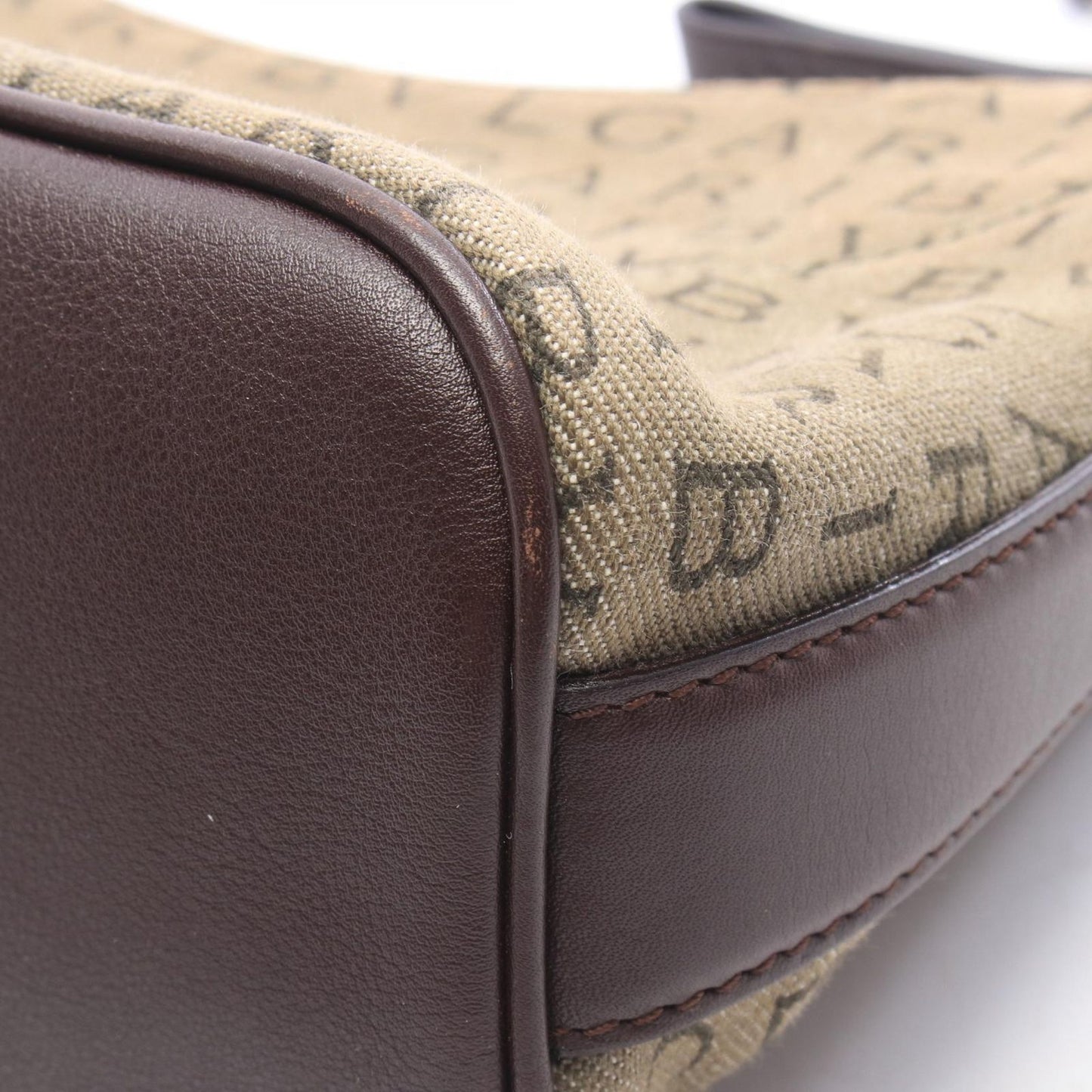 Bvlgari Shoulder Bag Logomania Khaki Brown Canvas Leather — view 7