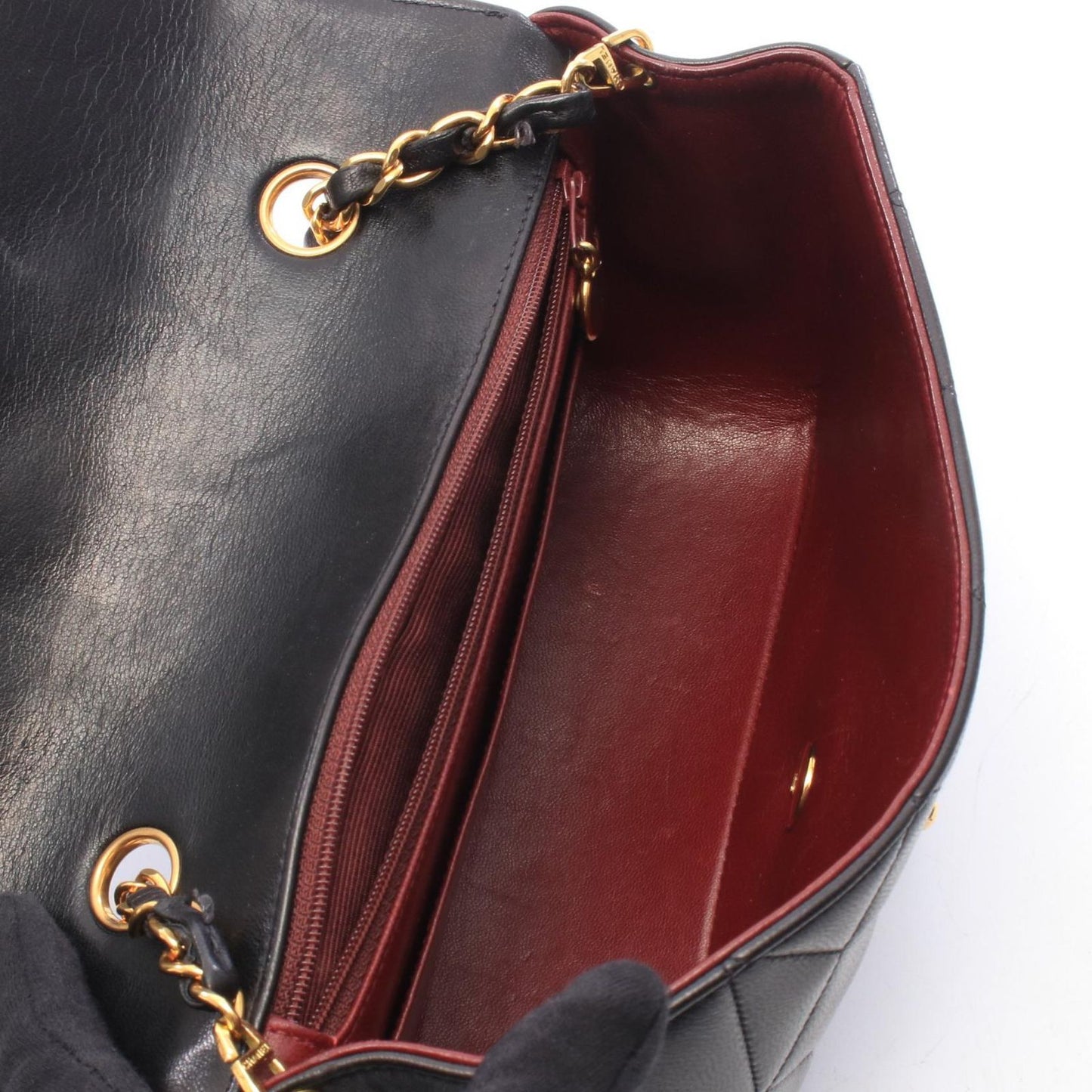 Chanel Shoulder Bag Quilted Diana Flap Black Lambskin Chain — view 3