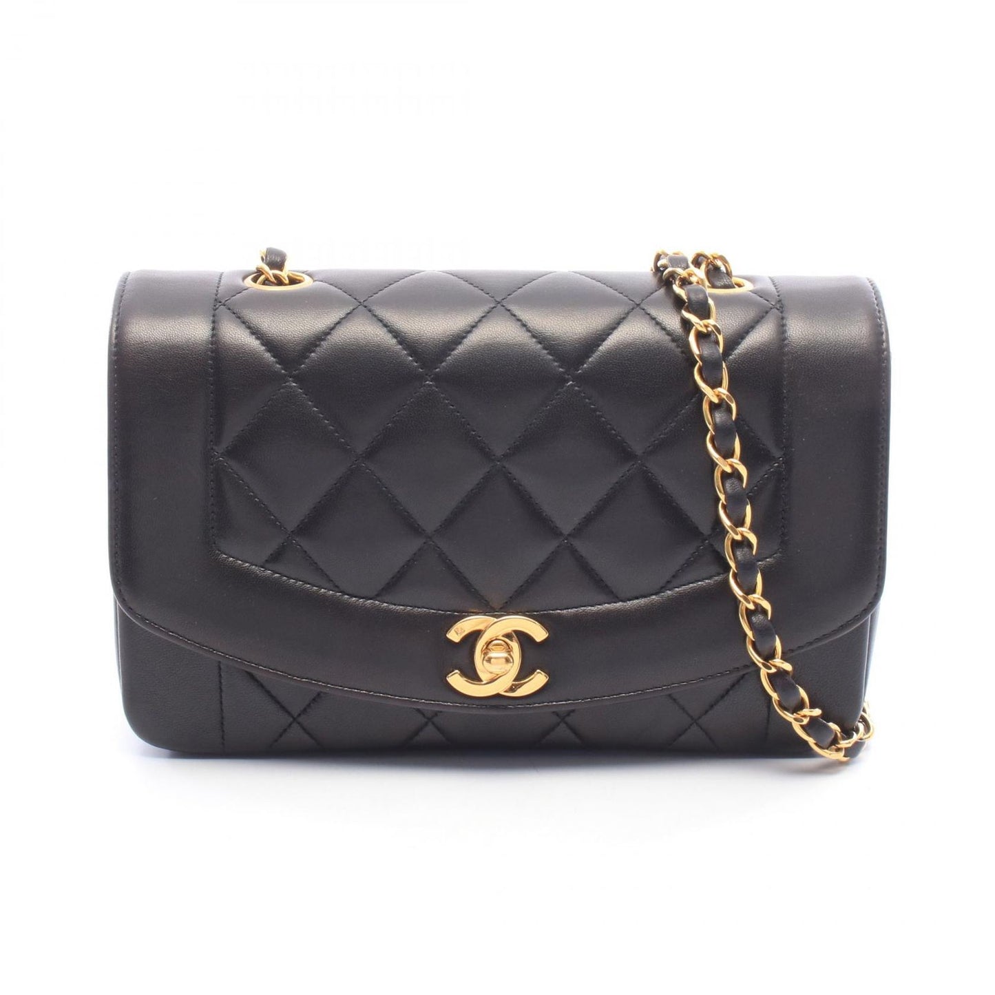 Chanel Shoulder Bag Quilted Diana Flap Black Lambskin Chain