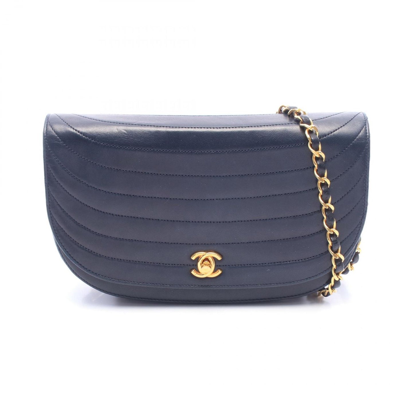 Chanel Shoulder Bag Half Moon Navy Lambskin Chain