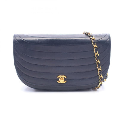 Chanel Shoulder Bag Half Moon Navy Lambskin Chain