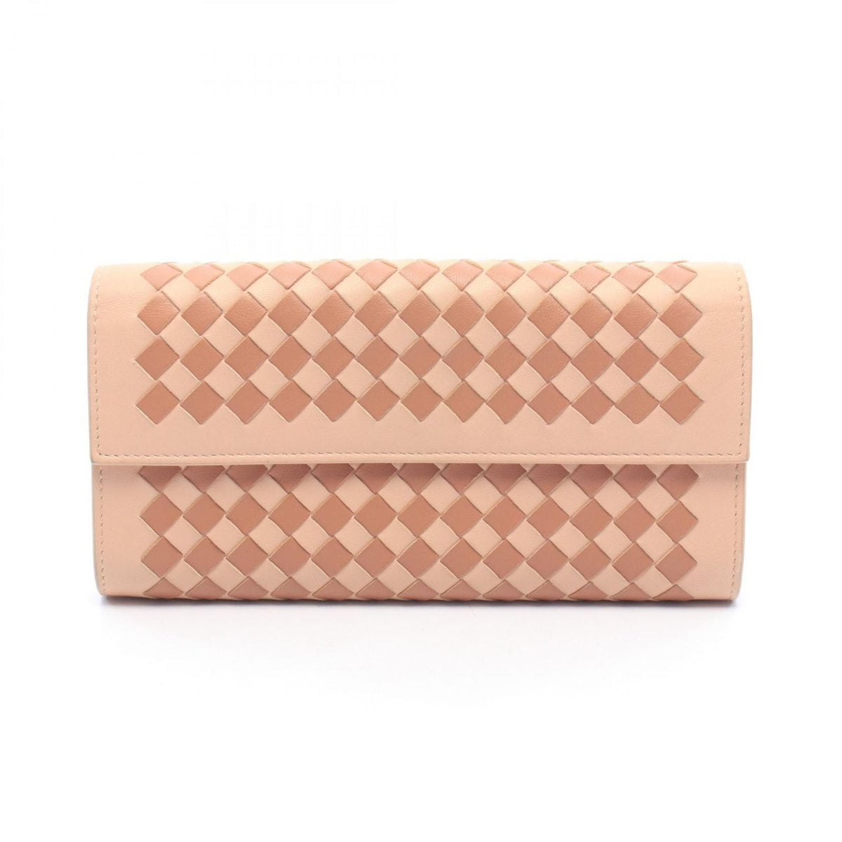 Bottega Veneta Bifold Wallet Intrecciato Pink Beige Brown Leather