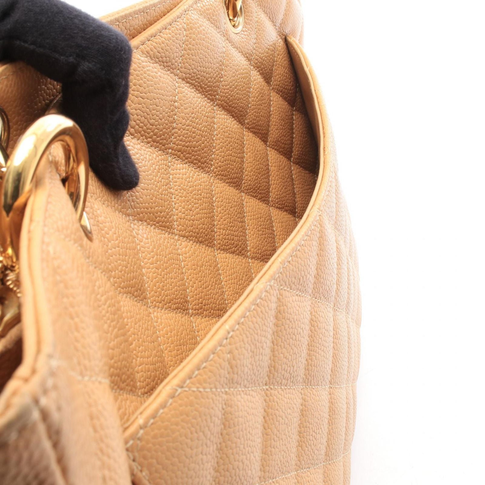 Chanel Tote Bag Quilted Grand Shopping Beige Caviar Leather GST Chain — view 6