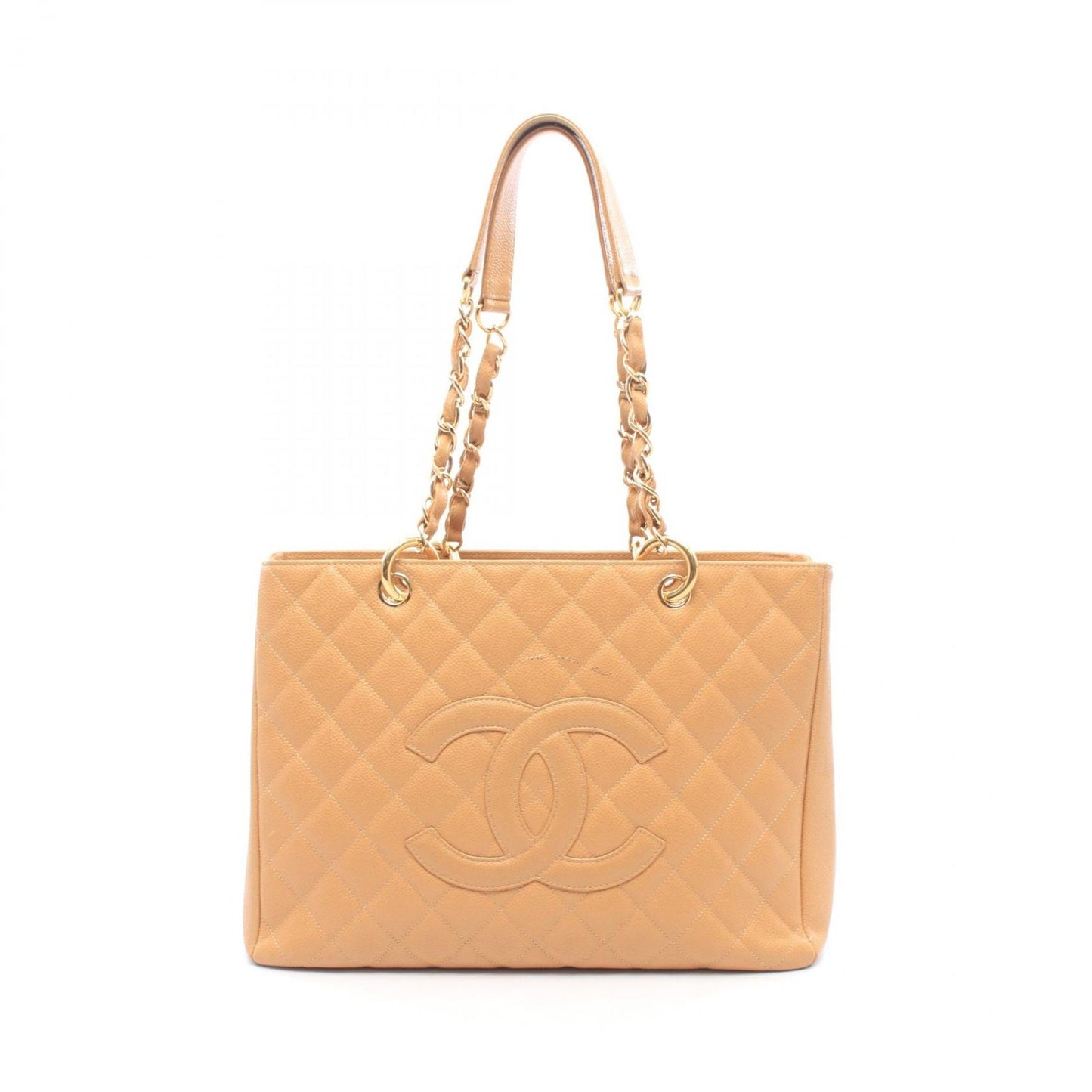 Chanel Tote Bag Quilted Grand Shopping Beige Caviar Leather GST Chain