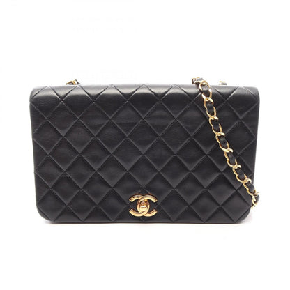 Chanel Shoulder Bag Quilted Full Flap Black Lambskin Chain