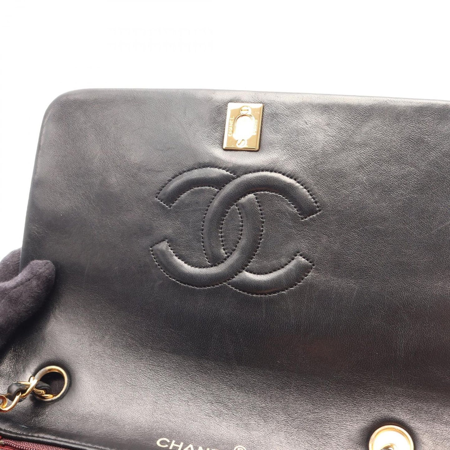 Chanel Shoulder Bag Quilted Full Flap Black Lambskin Chain — view 7