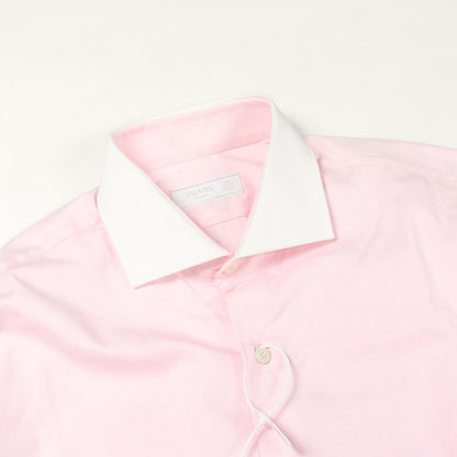 Prada Long Sleeve Cleric Cotton Pink Shirt — view 5