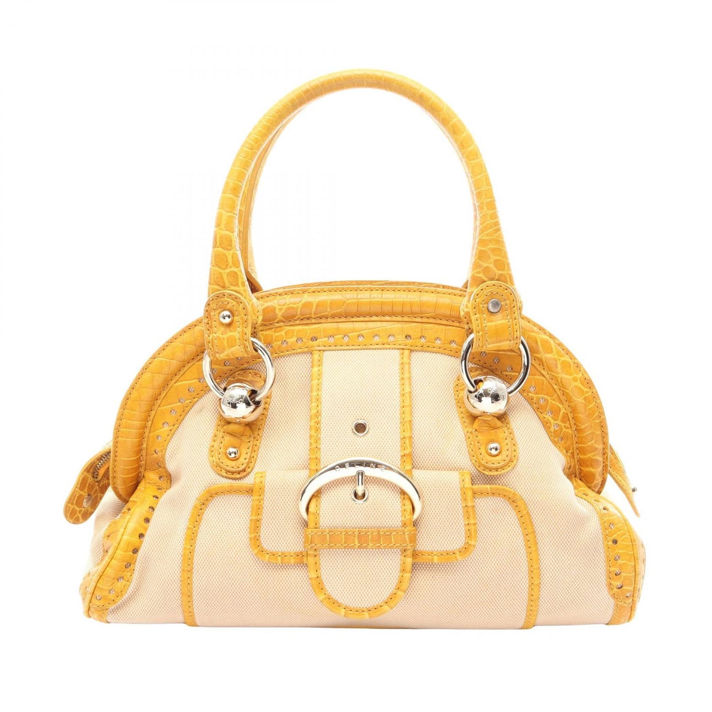 Celine Handbag Croco Embossed Canvas Leather Hand