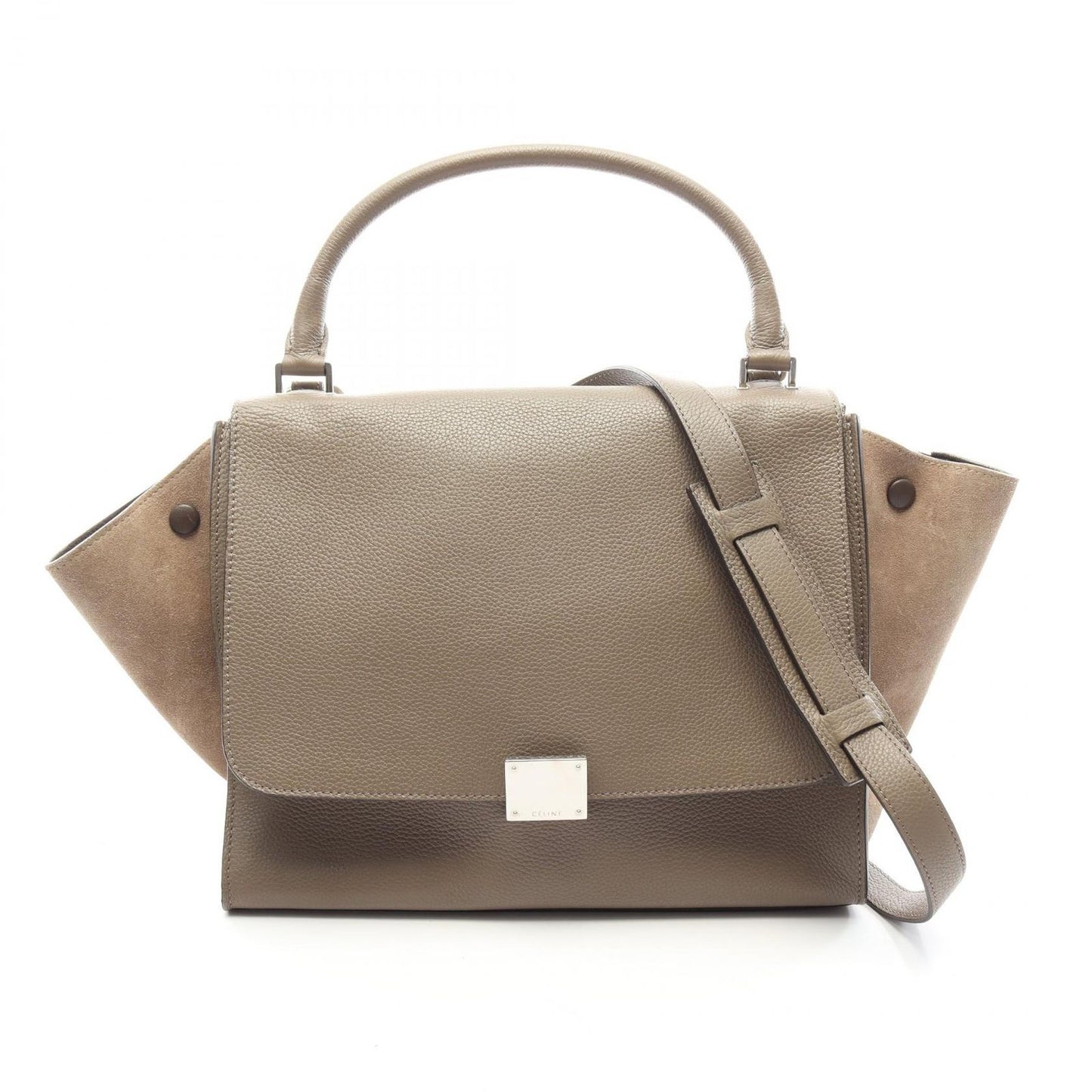 Celine Handbag Trapeze Medium 2-Way Gray Leather
