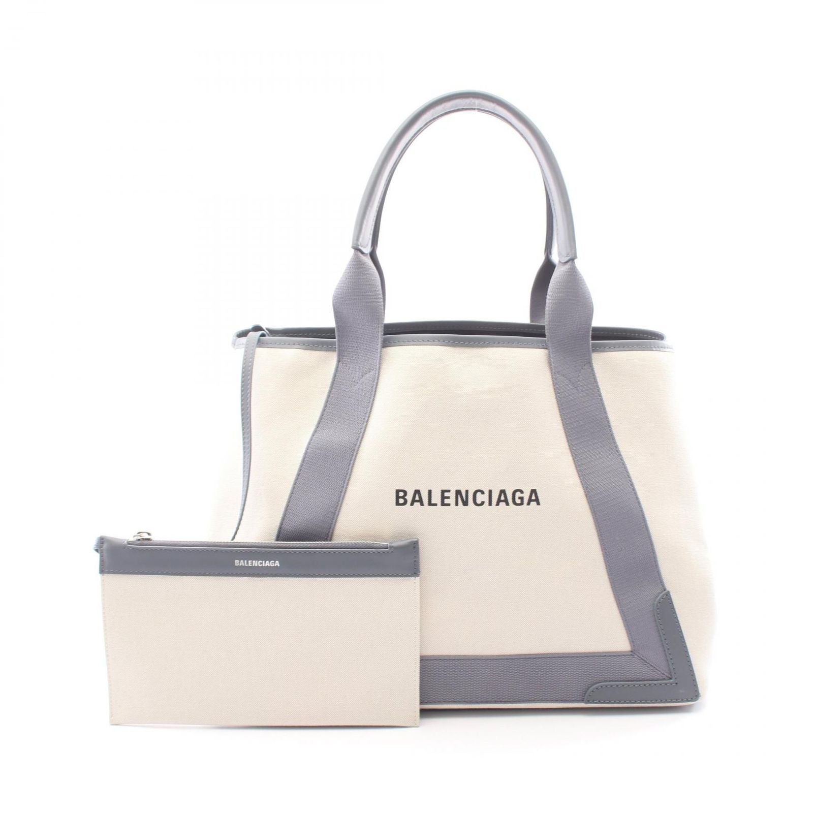 Balenciaga Tote Bag Navy Cabas New M Ivory Gray Canvas Leather