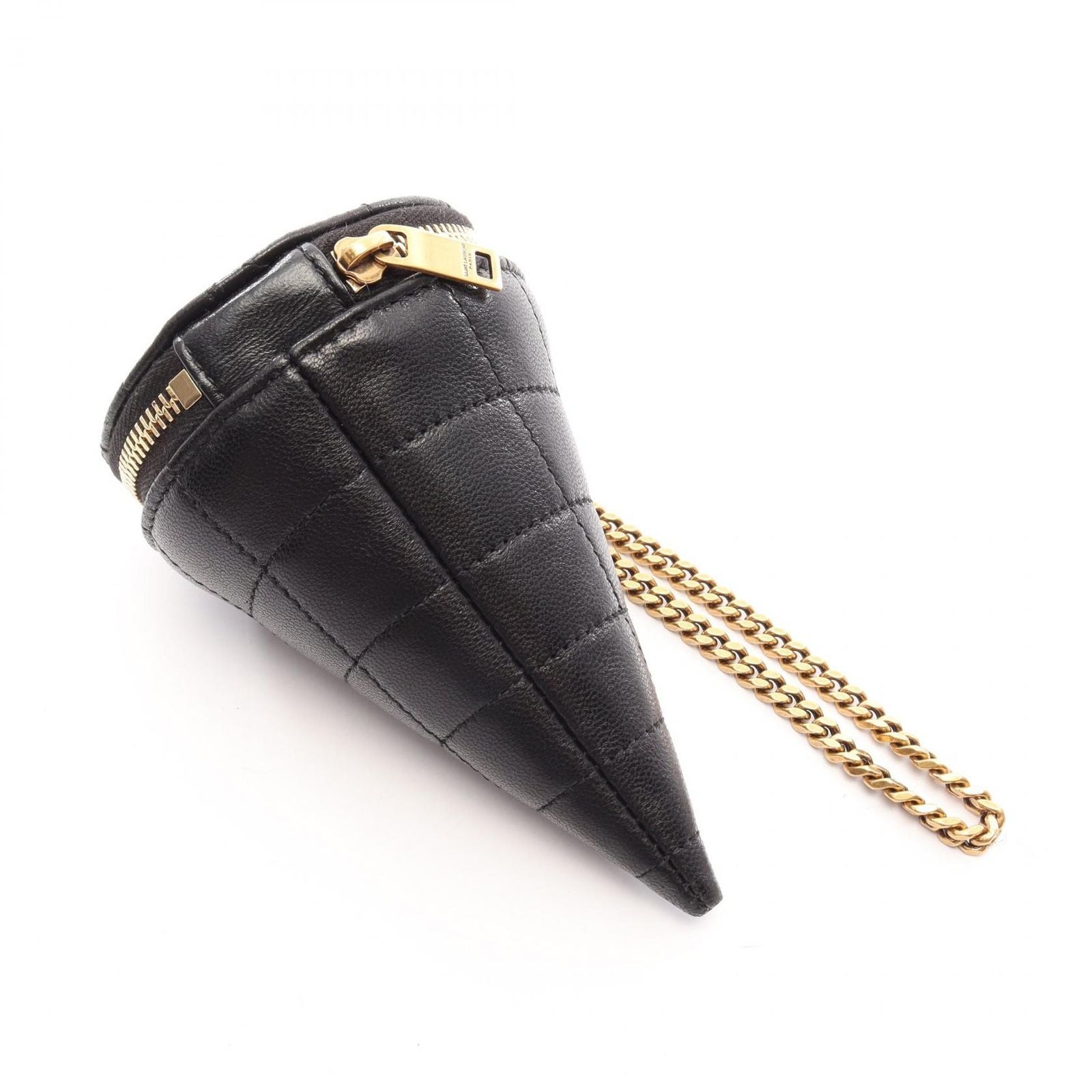 Saint Laurent Paris Charm Micro Cone Pouch Black Leather — view 2