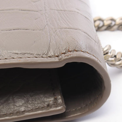 Saint Laurent Paris Shoulder Bag Kate Monogram Croco Embossed Gray Leather — view 8