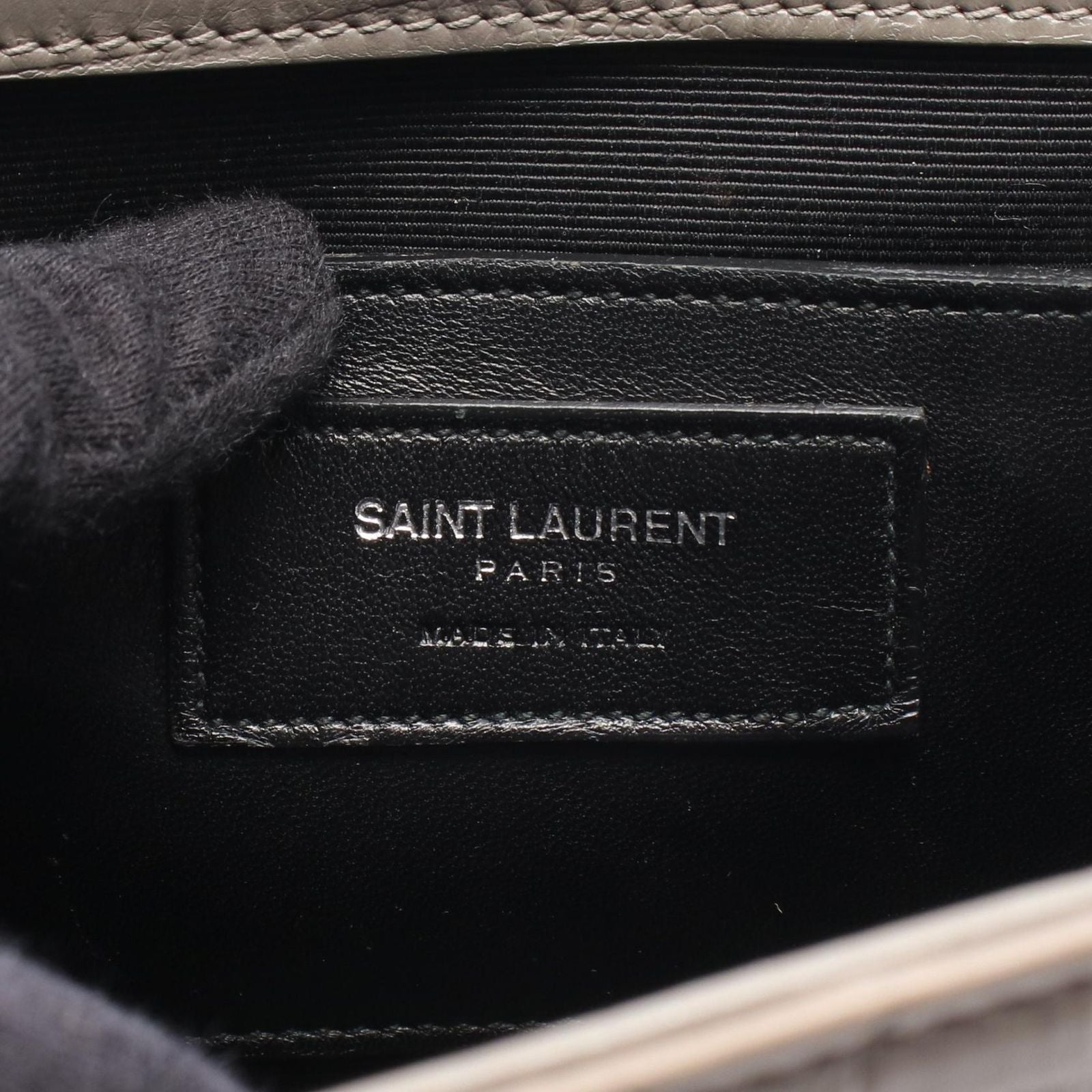 Saint Laurent Paris Shoulder Bag Kate Monogram Croco Embossed Gray Leather — view 4