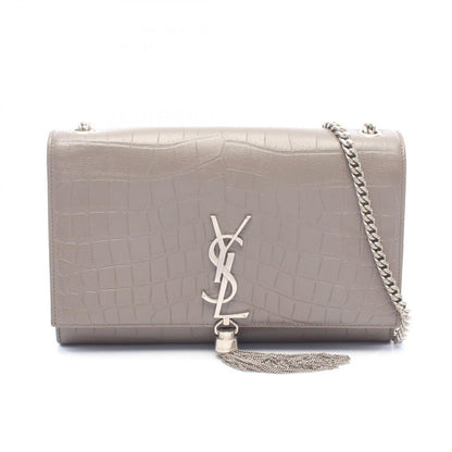Saint Laurent Paris Shoulder Bag Kate Monogram Croco Embossed Gray Leather