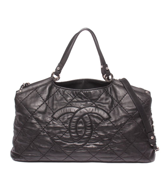 Chanel 2-Way Tote Chain Shoulder Bag Wild Stitch Silver