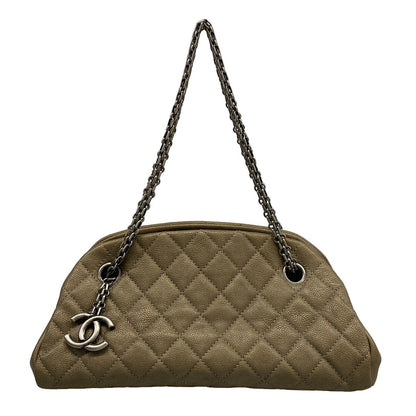 Chanel Shoulder Bag Mademoiselle matelasse Gray Beige Leather
