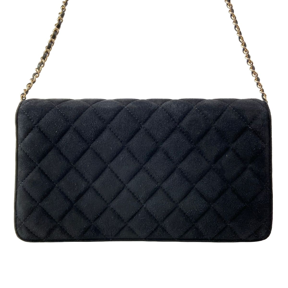 Chanel Shoulder Bag Quilted Black Chain Gold Faux Pearl Bijou — view 3