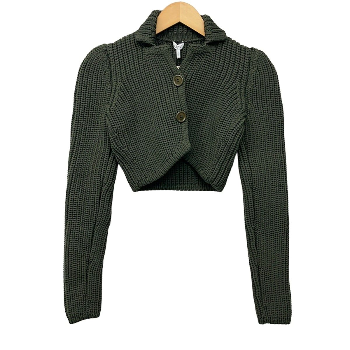 Loewe Cardigan Cropped Technical Knit Olive Long Sleeve S